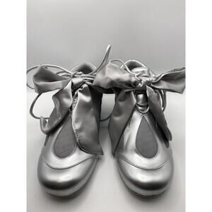 JW PEI Y2K Silver Metallic Sneakers with Satin Bow Detail Size 6